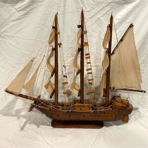Vintage Sailboat Huge Handmade Multi Fabric Sail Boat Wooden Wood